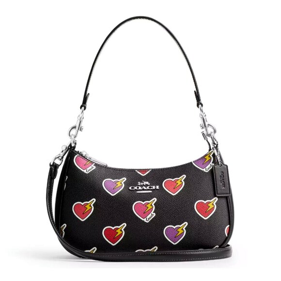 New Coach CY346 Teri Shoulder Bag with Heart Bolt Print Black Multi - Picture 1 of 6